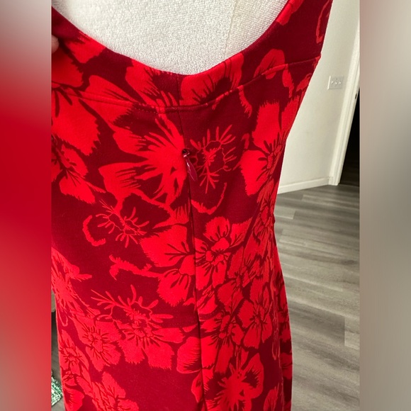 Lands' End Sz 10 Red Floral Fit & Flare Stretch Sleeveless Dress Pockets SideZip - Picture 4 of 6